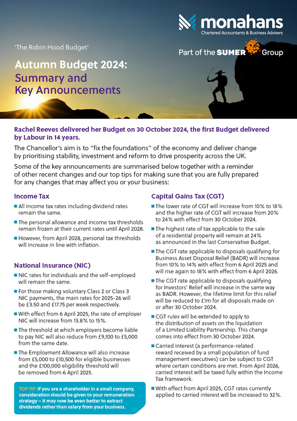 2024 Autumn Budget Summary and Key Changes v2